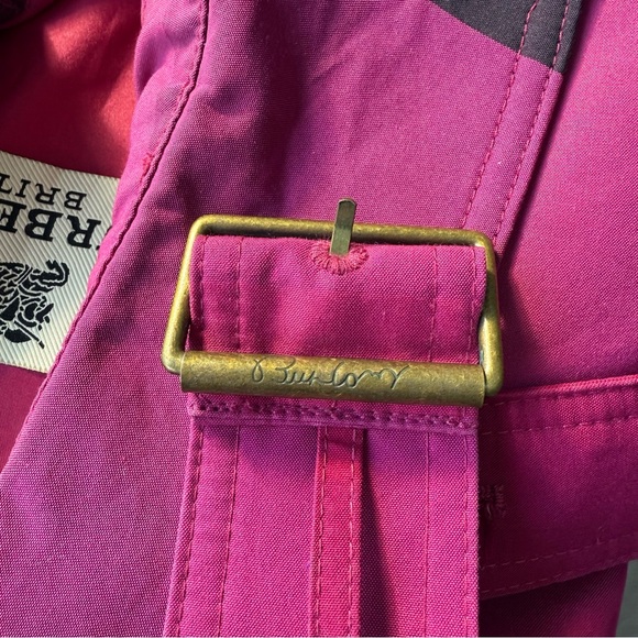 Burberry Brit Women's Pink and Purple Plaid Trench Coat, Size L - Picture 10 of 16
